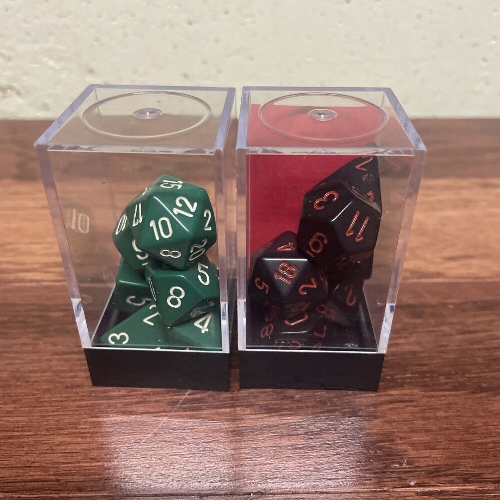 2 Sets CHESSEX Dice Sets 7pc Black With Red And Green With White